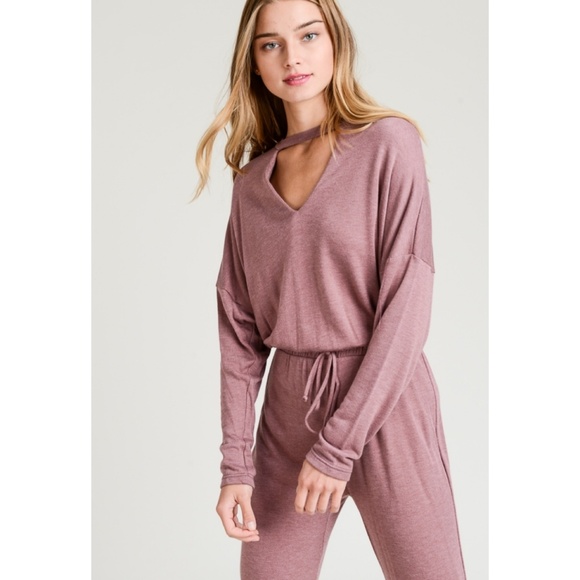 Long Sleeve Choker Jumpsuit In Muave - Picture 1 of 8